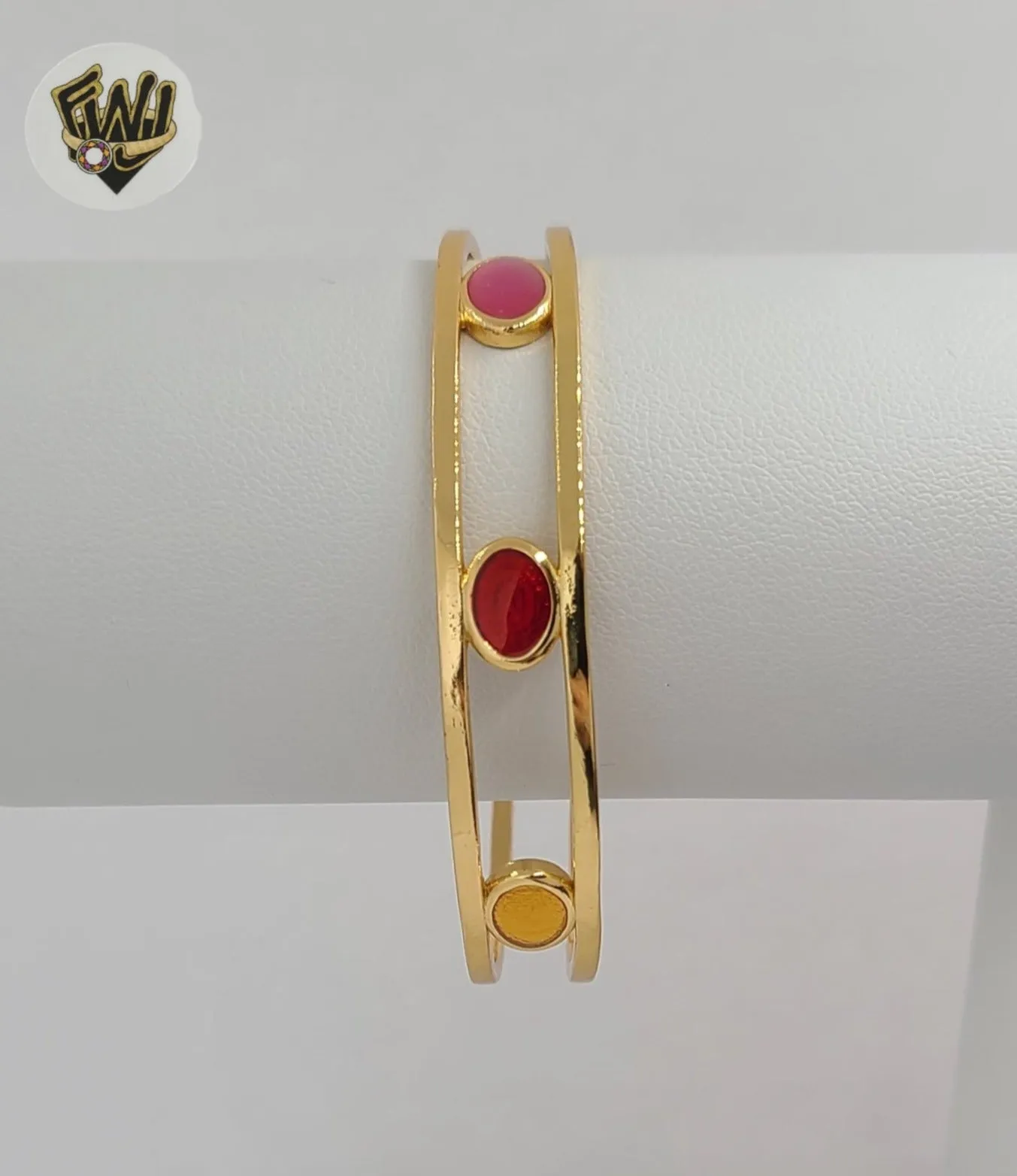 (1-4057-2) Gold Laminate - 10mm Stones Open Bangle - BGO