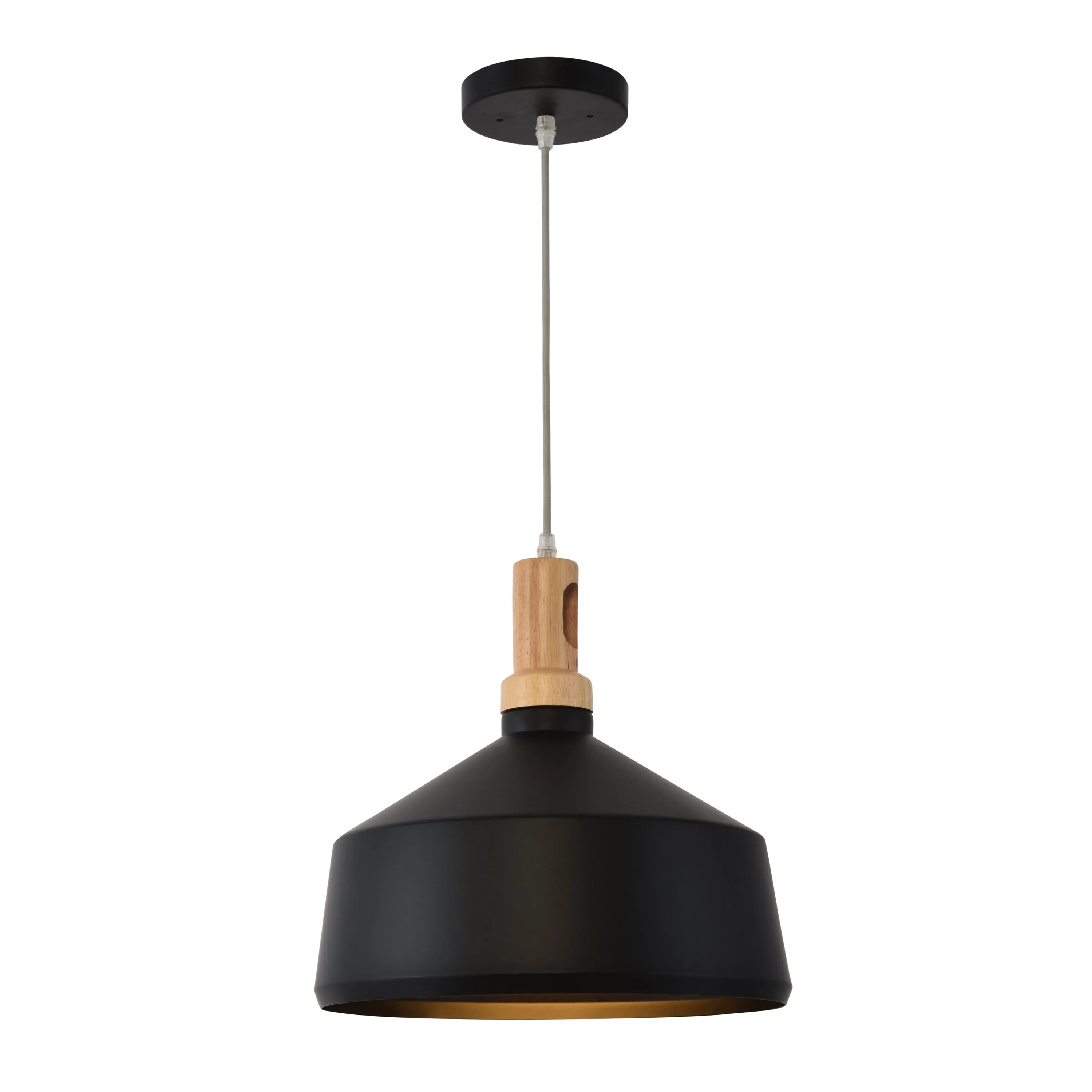 1 Light Pendant in Sleek Black Finish with Vintage Interior - Modern Aluminum & Wood Design