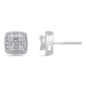 10 Karat White Gold 0.40 Carat Diamond Cushion Earrings