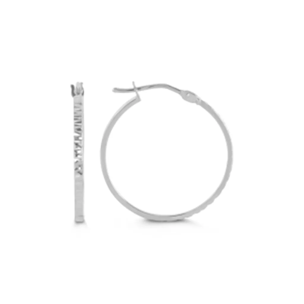 10K White Gold Textured Thin Tube Hoop Earrings