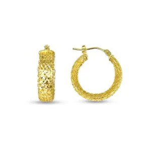 10K Yellow Gold Diamond Cut Hoop Earrings