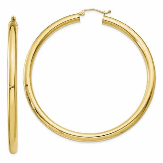 10k Yellow Gold Polished 4MM x 60MM Hoop Earrings