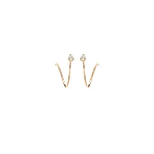 14k Prong Diamond Bar Swirl Hoops