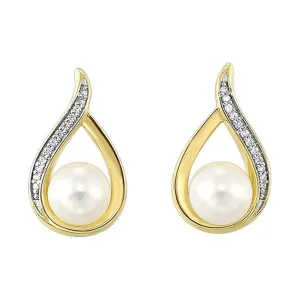 14K Two Tone Gold 5mm Pearl & Diamond Drop Earrings