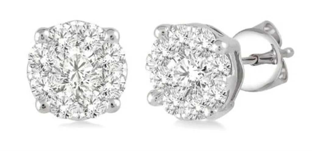 14K White Gold 0.75ctw Diamond Cluster Stud Earrings