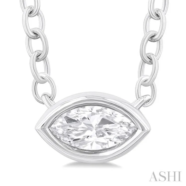 1/6 Ctw Petite East-West Bezel Set Marquise Cut Diamond Fashion Pendant With Chain in 10K White Gold