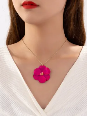 1pc Metallic Colorful Exaggerated Tender Flower Pendant Necklace for Women