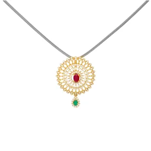 22K Yellow Gold, Emerald, Ruby and CZ Pendant (7.9 grams)