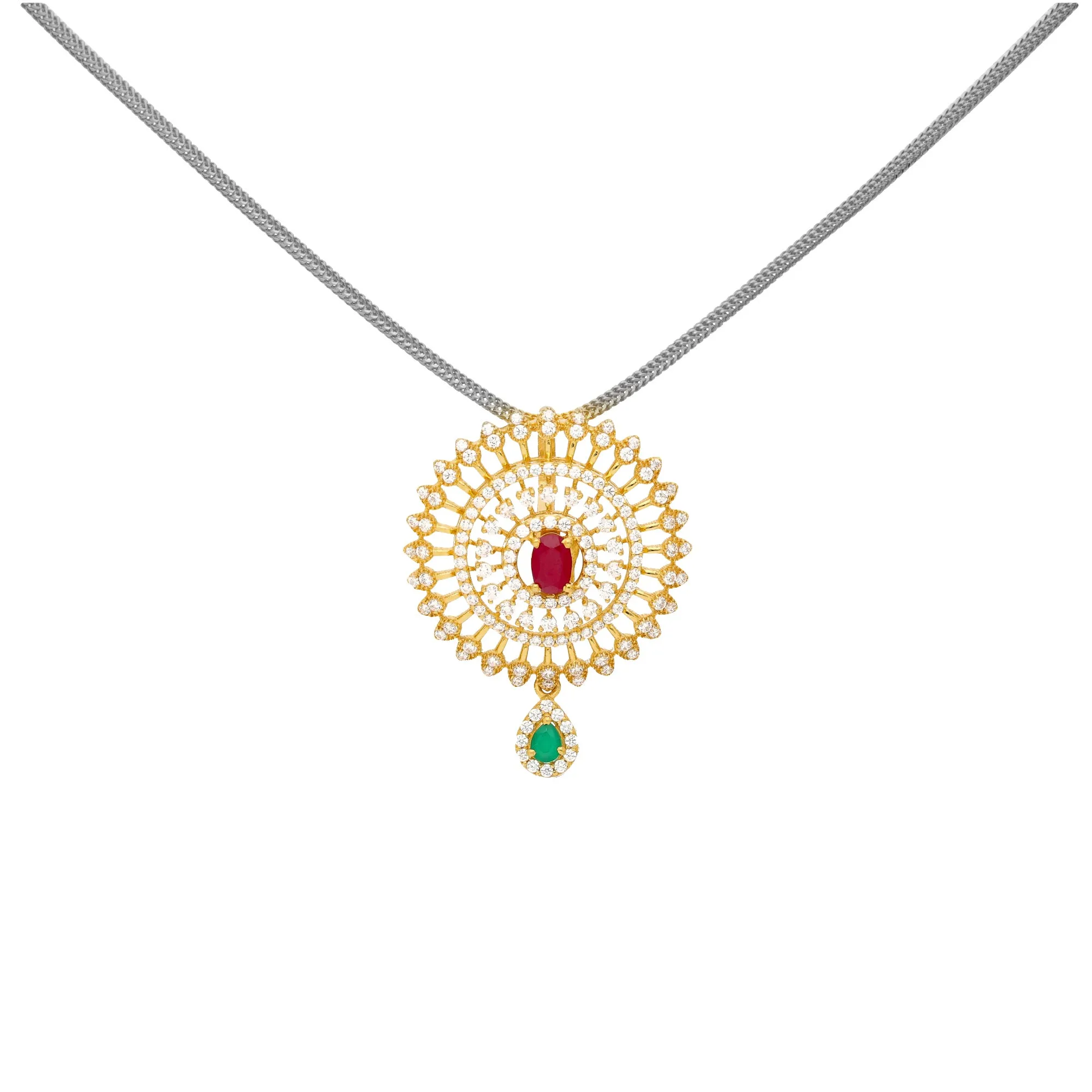 22K Yellow Gold, Emerald, Ruby and CZ Pendant (7.9 grams)