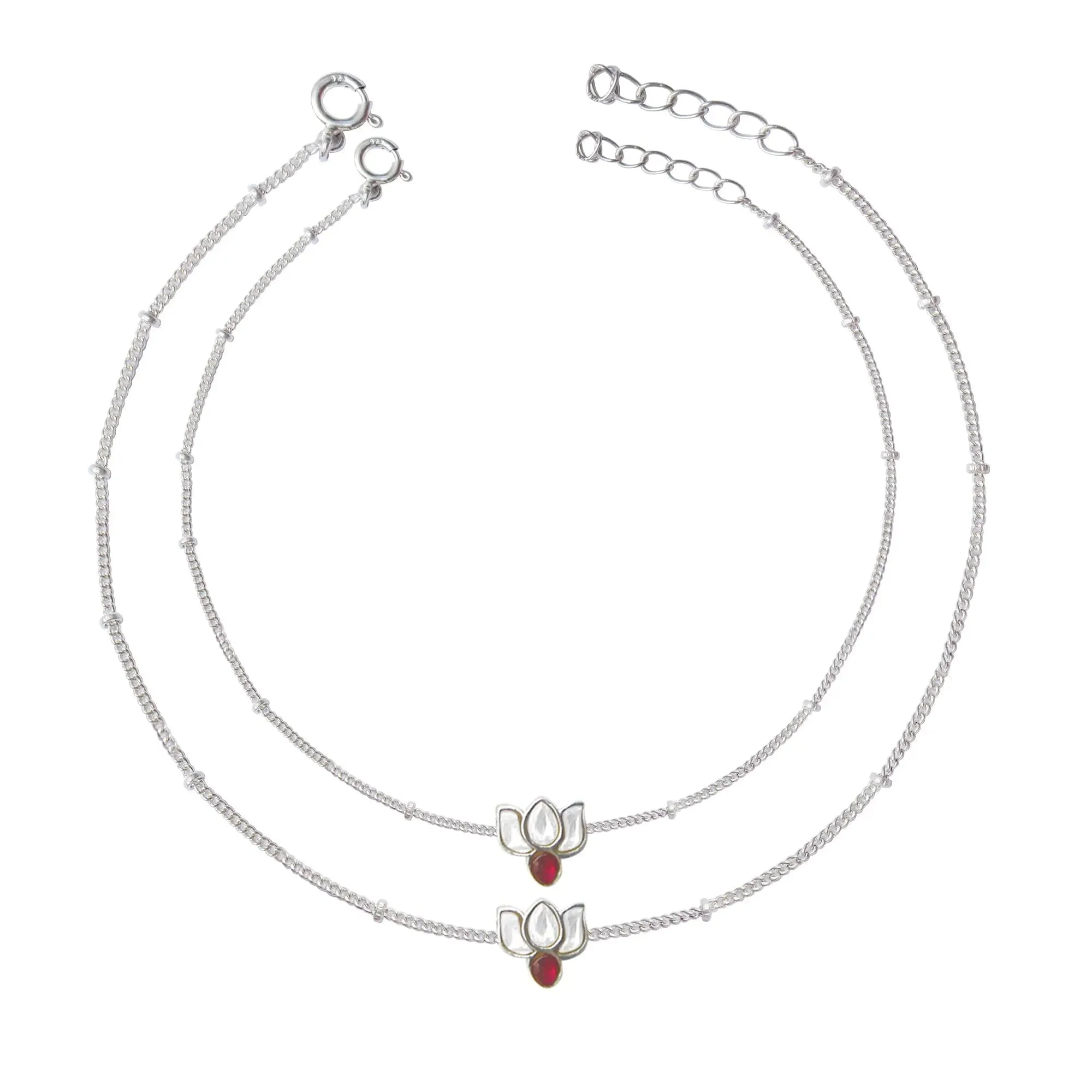 92.5 Sterling Silver 92.5 lotus kundan Anklet