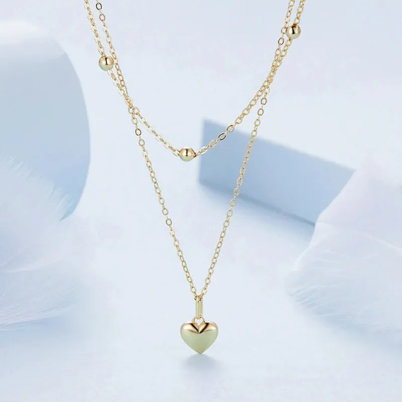 925 Sterling Silver Heart Pendant Necklace for Women Gold Double Layer Choker Female Fine Jewelry