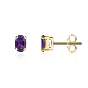 9K Yellow Gold Oval Amethyst Stud Earrings