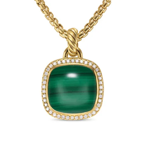 Albion Pendant in 18K Yellow Gold with Malachite and Diamonds, 15mm