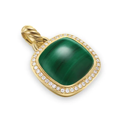 Albion Pendant in 18K Yellow Gold with Malachite and Diamonds, 15mm