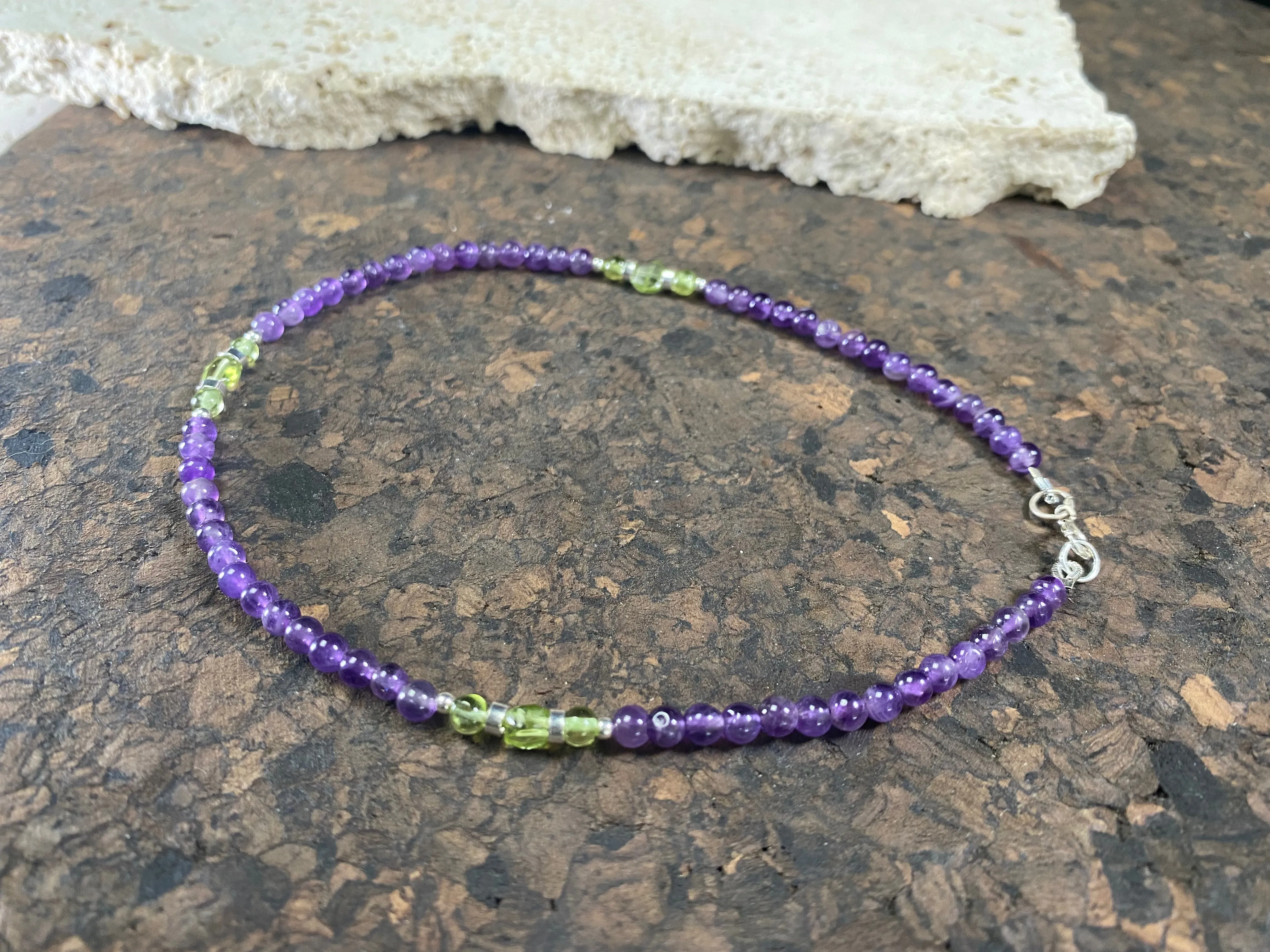 Amethyst, Peridot And Silver Anklet