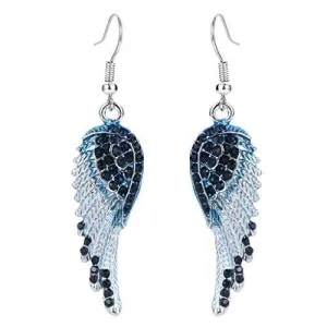 Angel Wing Hook Earrings Austrian Crystal Silver-Tone