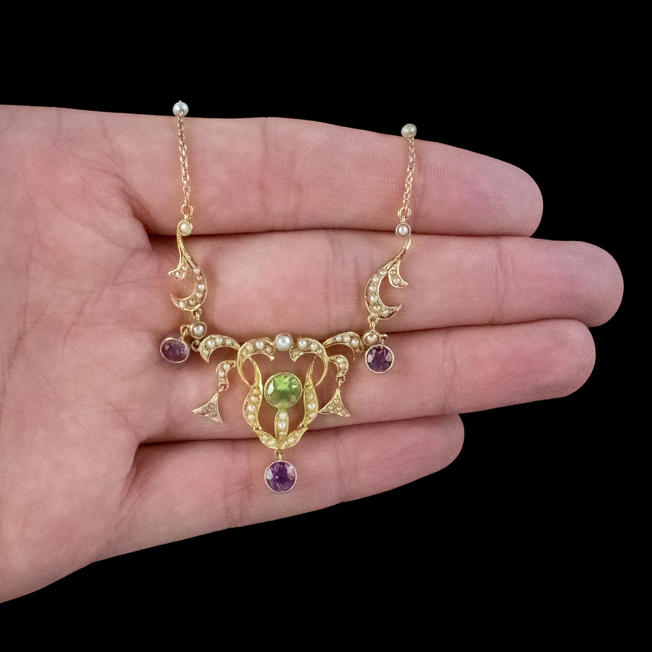 Antique Edwardian Suffragette Lavaliere Necklace 15ct Gold