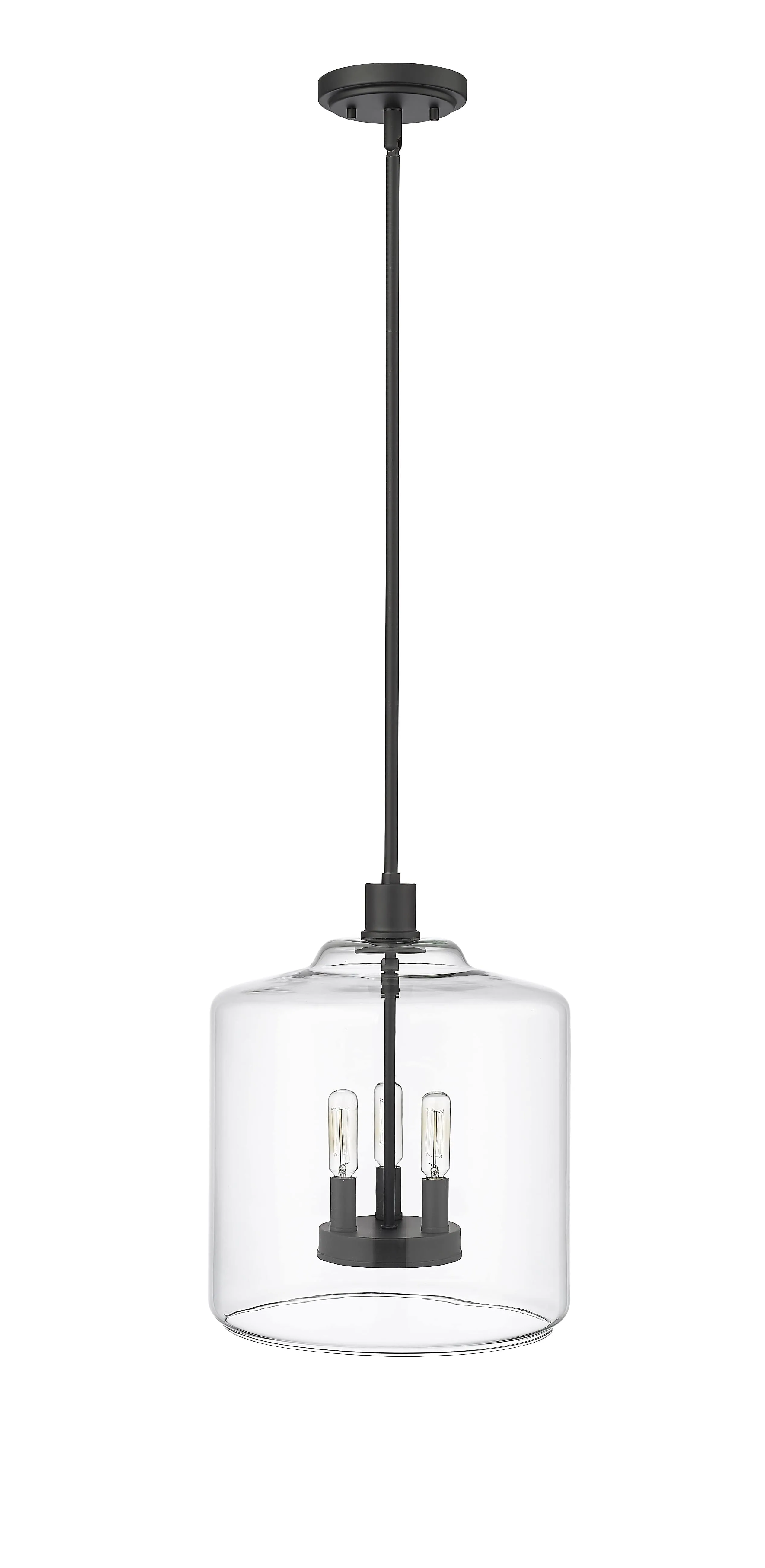 Asheville Pendant - Matte Black - Clear Glass - 12in. Diameter - E12 Candelabra Base