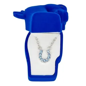 AWST Int'l Aqua Rhinestone Horseshoe Necklace w/Horse Head Gift Box