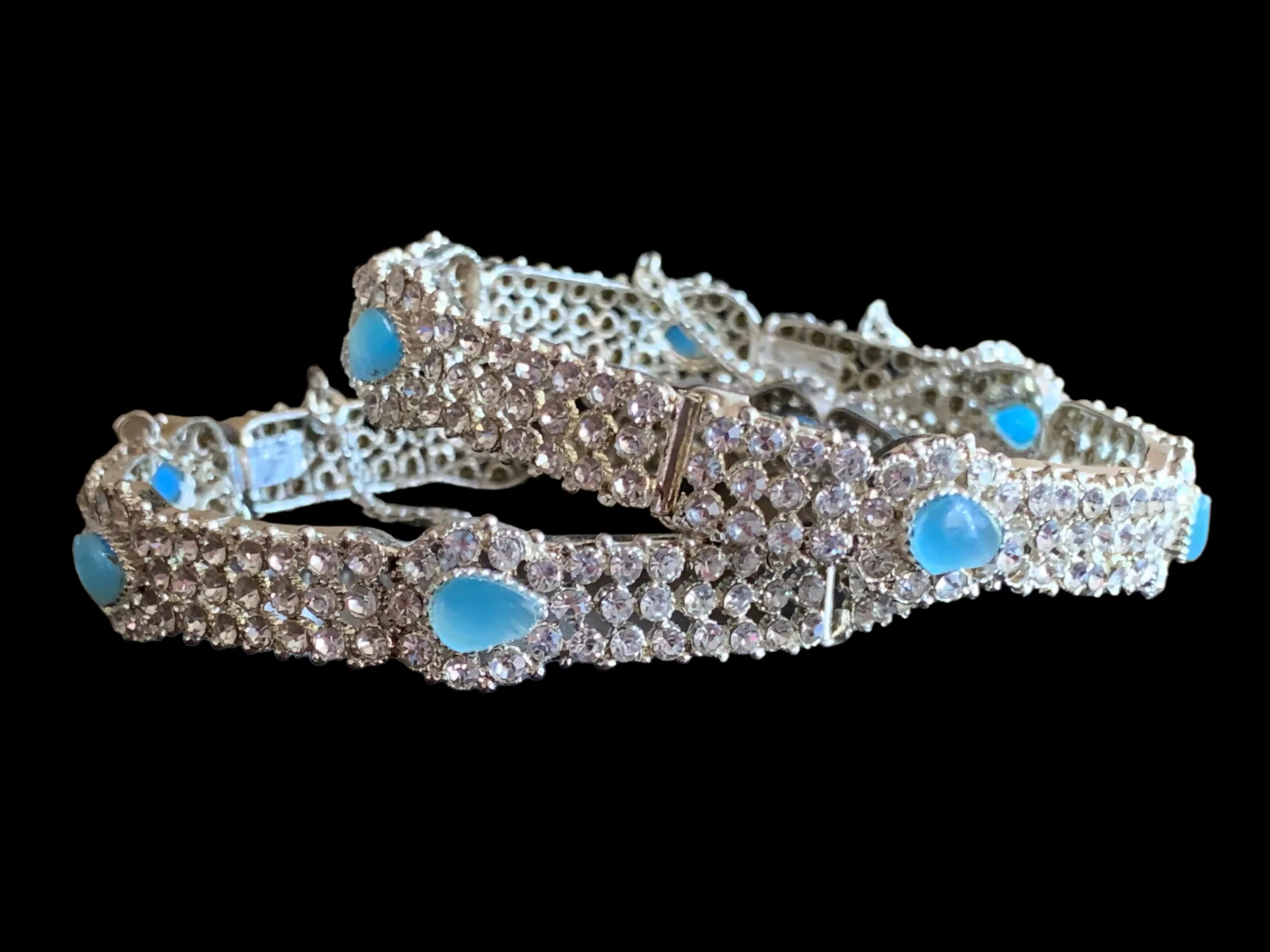 B125 Silver plated  mint blue bangles( READY TO SHIP)