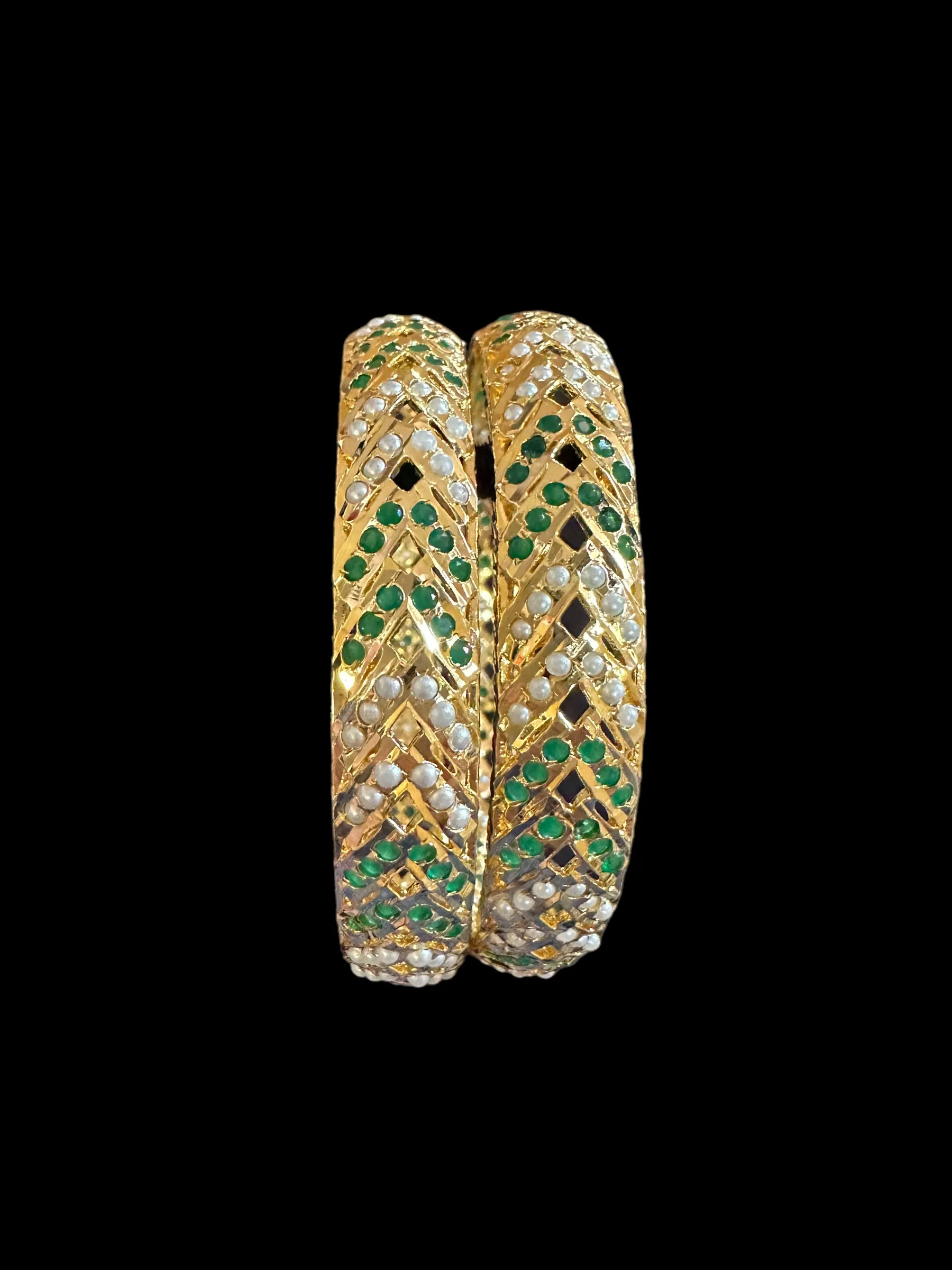 B149 Gold plated jadau bangles - green  ( READY TO SHIP)