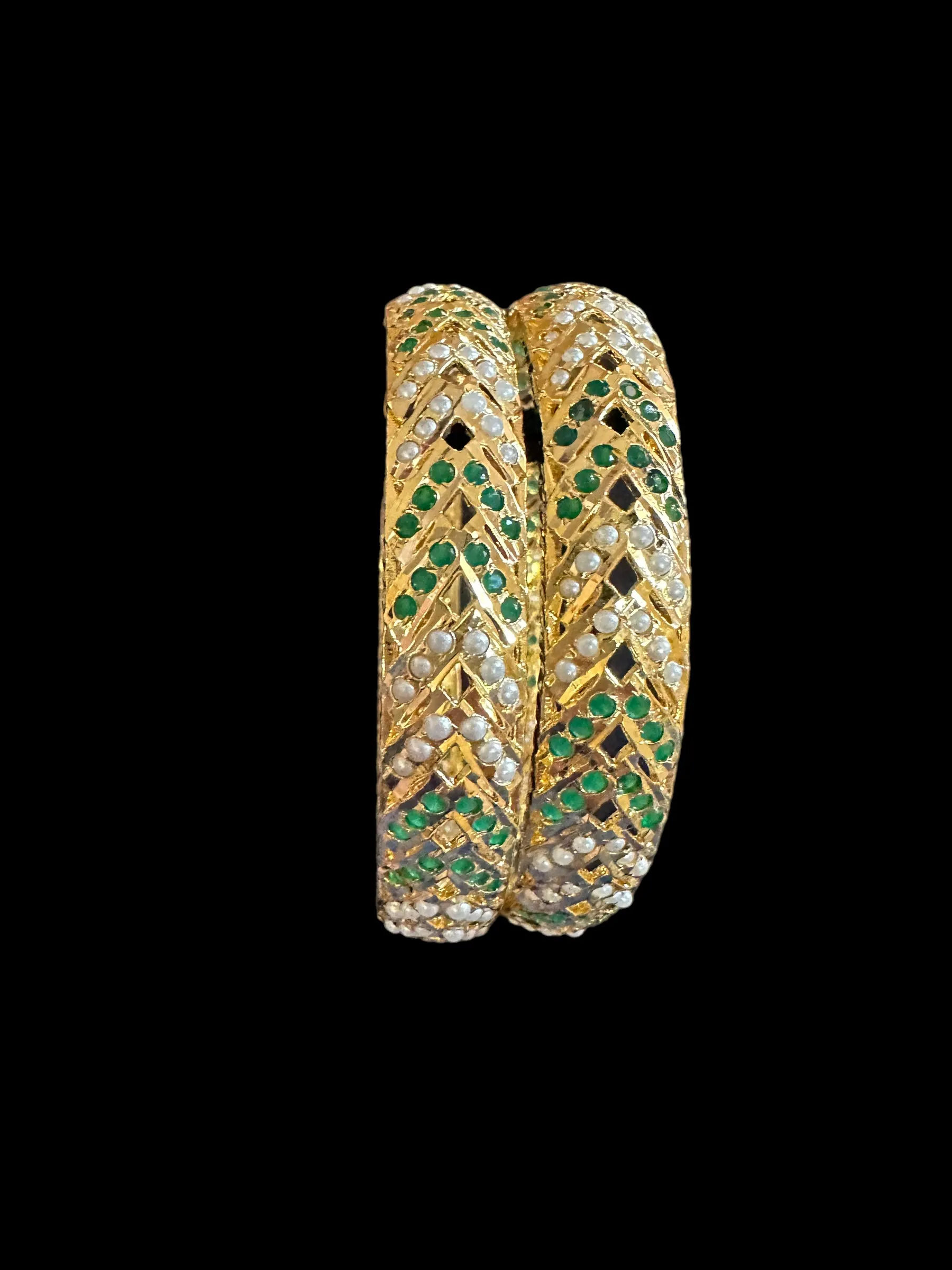 B149 Gold plated jadau bangles - green  ( READY TO SHIP)