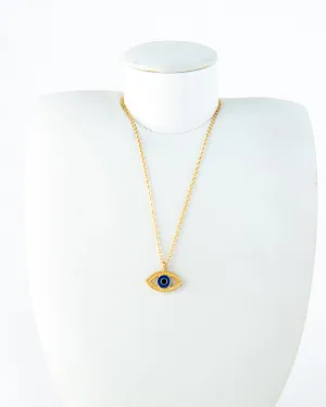 BLACK CENTERED BLUE LAYERED EVIL EYE PENDANT NECKLACE 2435 - قلادة