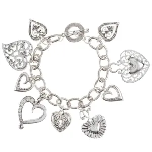 Charm Bracelet: Hearts, Silver, 8.5 Inches