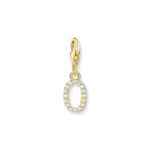 Charm pendant letter O with white stones gold plated