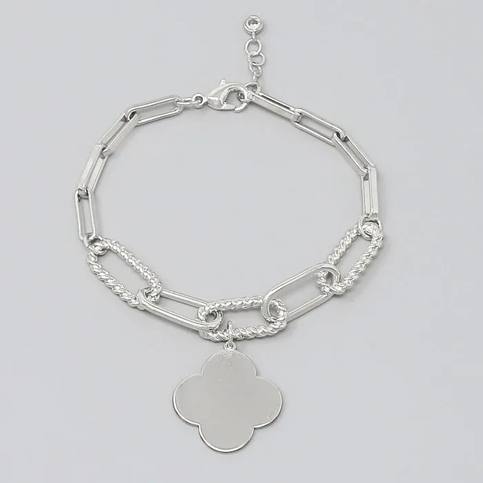 Clover Charm Textured Chain Bracelet