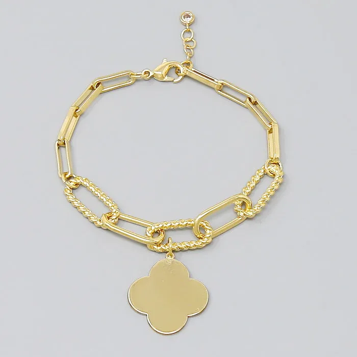 Clover Charm Textured Chain Bracelet