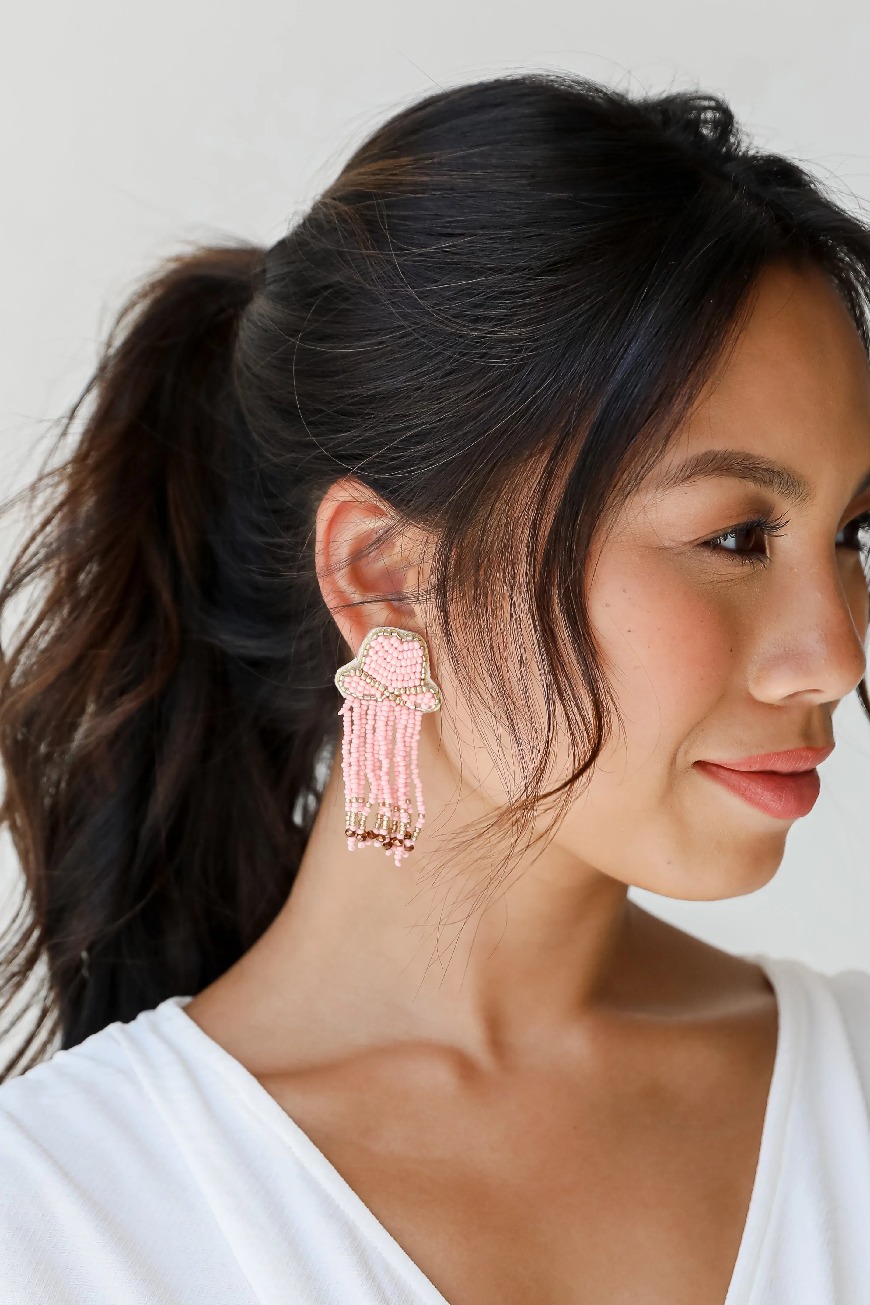 Cowgirl Hat Beaded Fringe Earrings