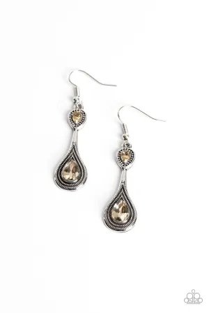 Dazzling Droplets Brown Rhinestone Earrings - Paparazzi Accessories