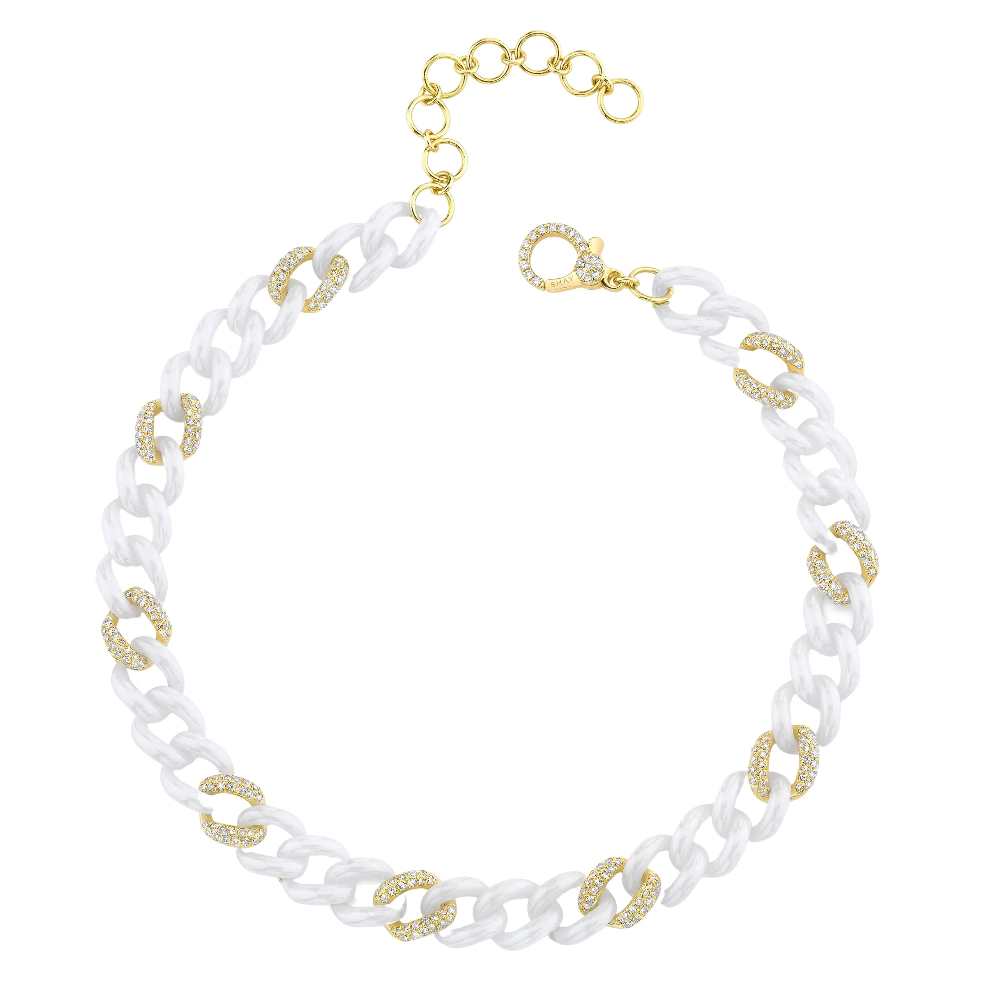 DIAMOND 9 PAVE & WHITE CERAMIC ALTERNATING MEDIUM LINK ANKLET