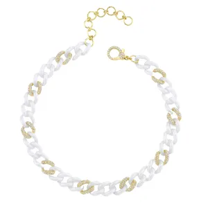 DIAMOND 9 PAVE & WHITE CERAMIC ALTERNATING MEDIUM LINK ANKLET