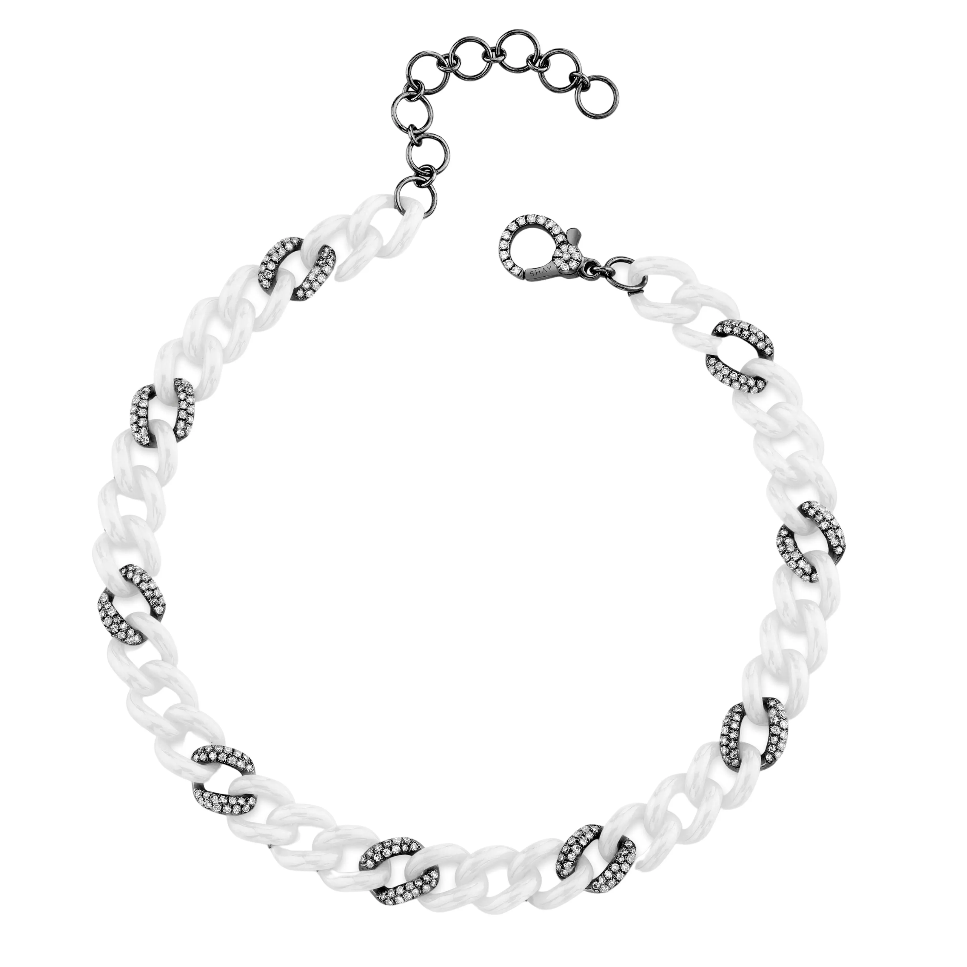 DIAMOND 9 PAVE & WHITE CERAMIC ALTERNATING MEDIUM LINK ANKLET