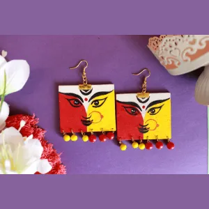 Durga Ma Handpainted Yellow And Red (Earrings)