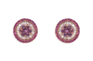 Earrings 18kt Gold Center-Border Pink Sapphires & Diamonds Pizza