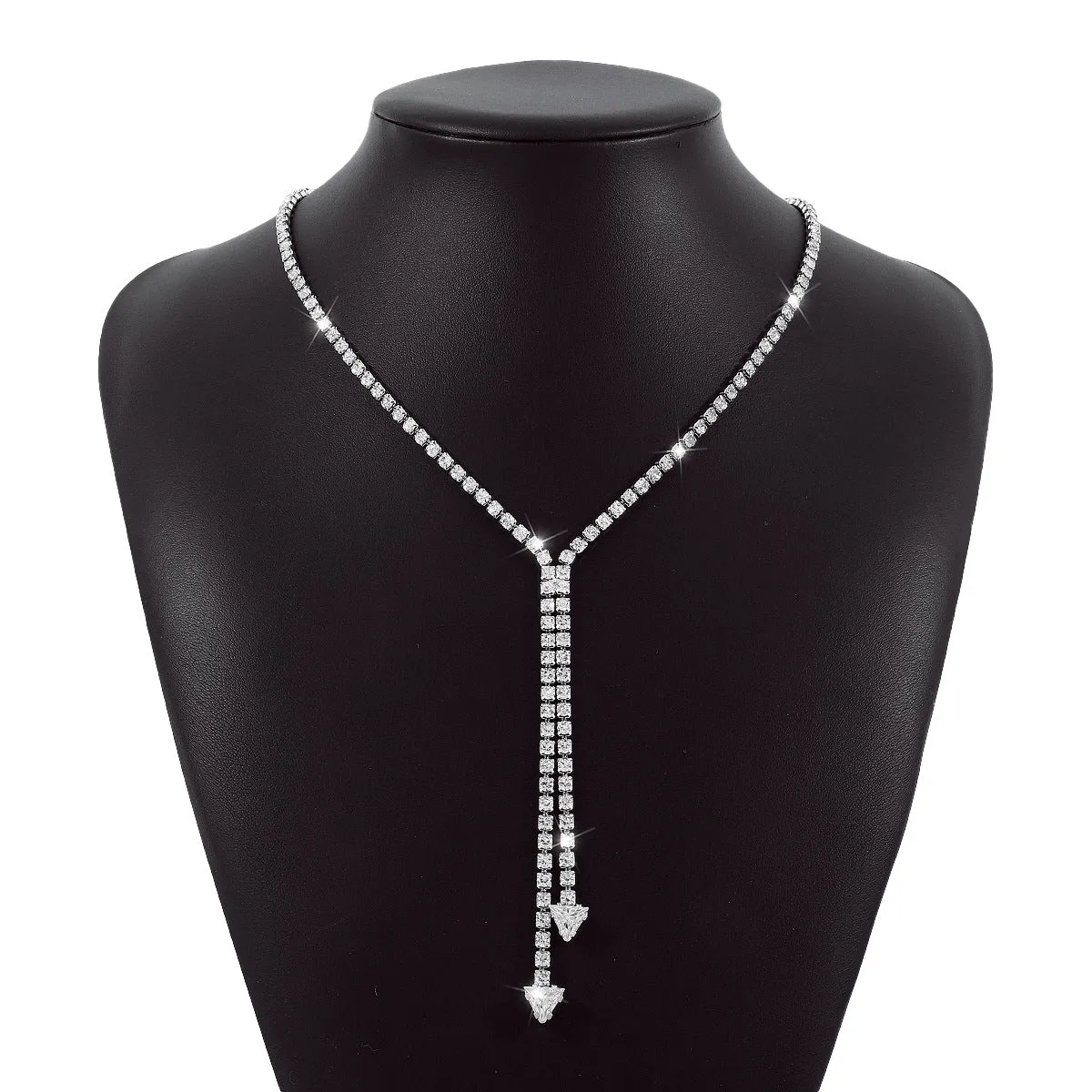 Elegant Silver Crystal Lariat Necklace-jltn0703