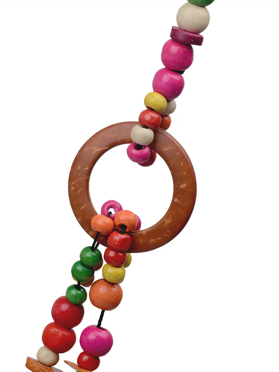 Ethnic Colorful Bead Wooden Knitted Necklace