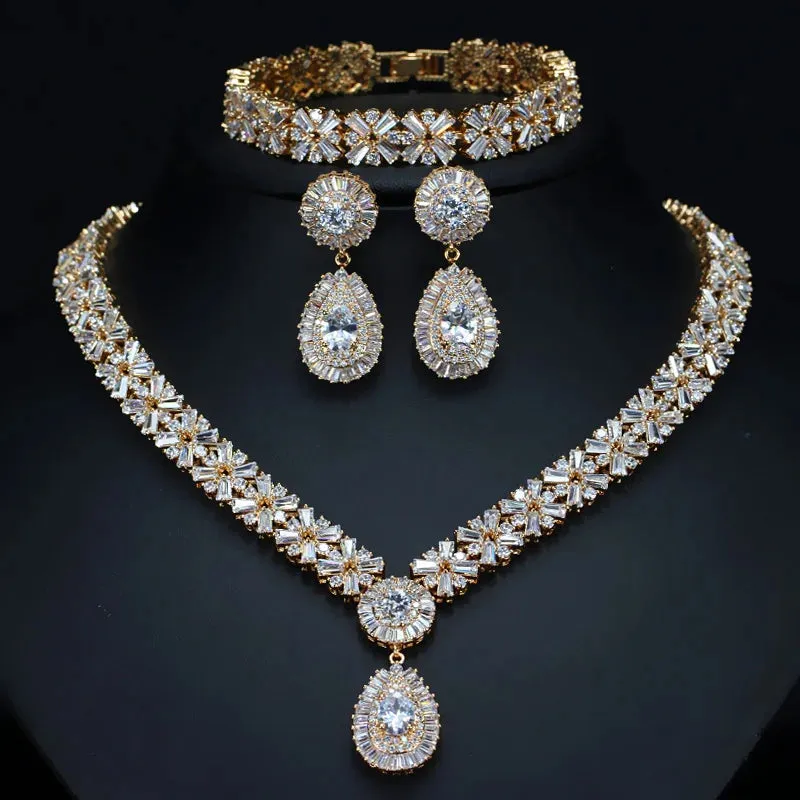 Exclusive Dubai Gold Plate Jewelry Set with Cubic Zirconia