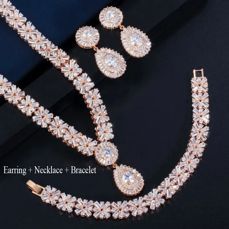 Exclusive Dubai Gold Plate Jewelry Set with Cubic Zirconia