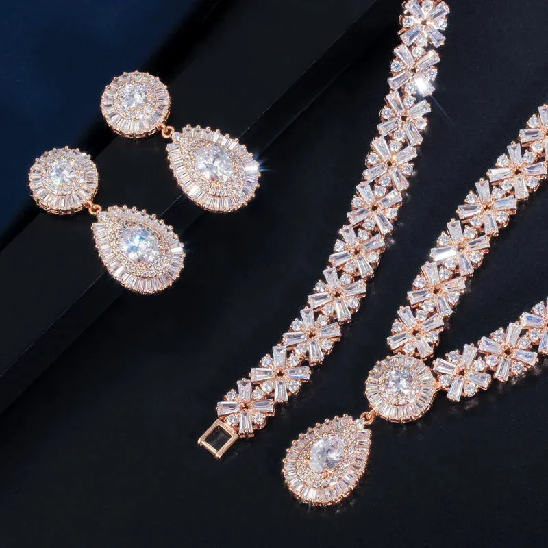 Exclusive Dubai Gold Plate Jewelry Set with Cubic Zirconia