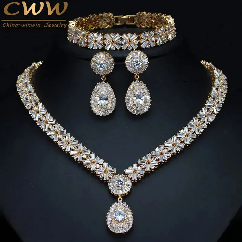 Exclusive Dubai Gold Plate Jewelry Set with Cubic Zirconia