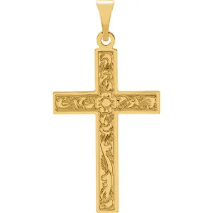 Flower Design Flowing Cross in Solid 14 Karat Yellow Gold