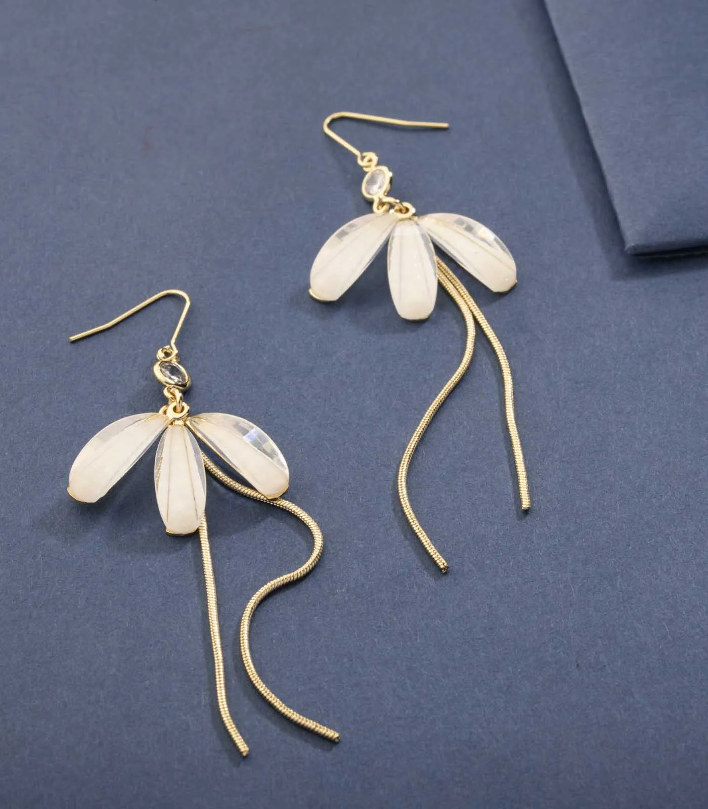 Flying Golden Fireflies Of Pearls Earrings (Brass)