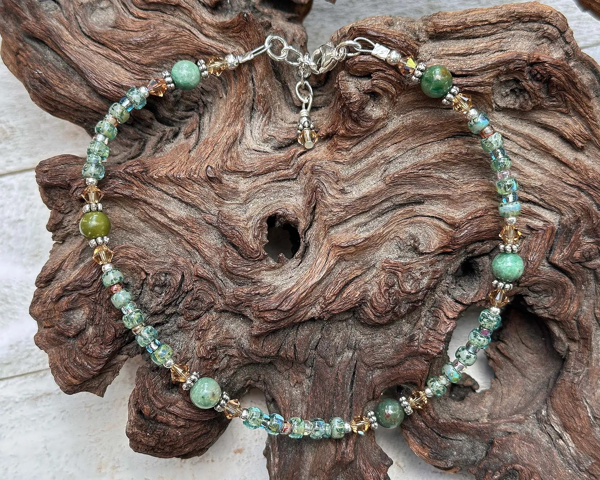 Green Jade Gemstone Beaded Anklet