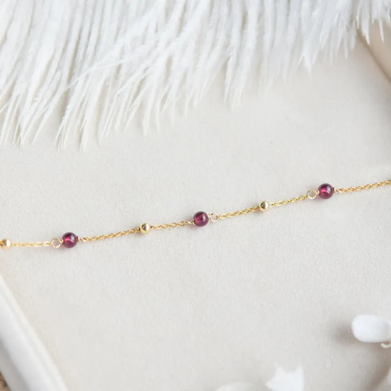 High Quality Garnet Bead 14k Gold Plated Anklet Handmade Jewelry Accessories Women