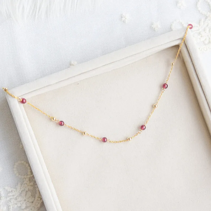 High Quality Garnet Bead 14k Gold Plated Anklet Handmade Jewelry Accessories Women