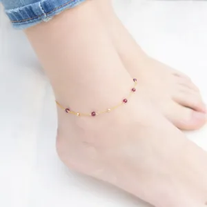 High Quality Garnet Bead 14k Gold Plated Anklet Handmade Jewelry Accessories Women